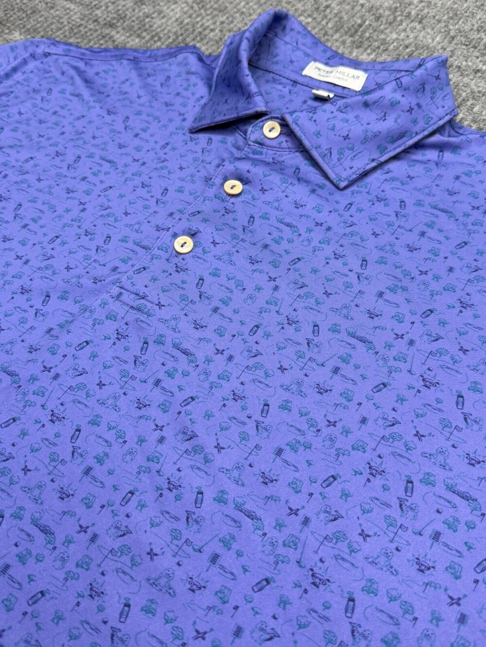 Peter Millar Summer Comfort Polo Shirt Mens M Purple Geometric AOP Gopher Golf
